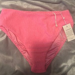 The Caicos - Luxe Crinkle Stretch High Waist Bikini Bottom - Pink / L
